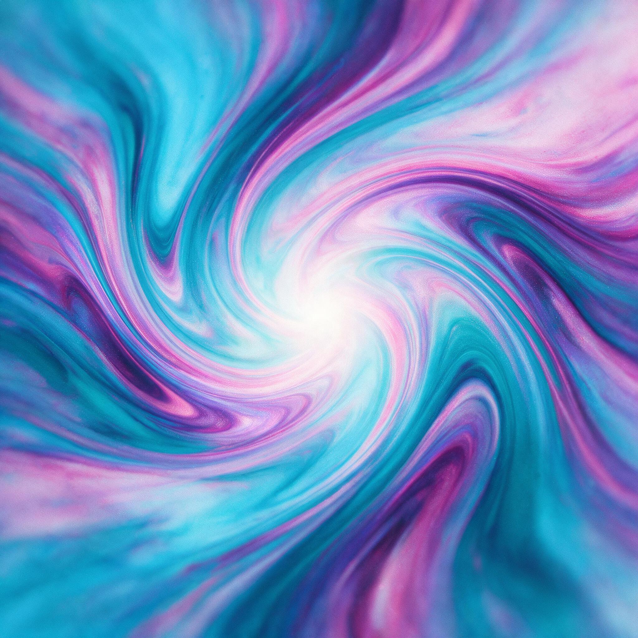 Fluid art of swirling cyan and magenta ink, organic shapes merging into a glowing center, soft diffused light, shallow depth of field, slight grain texture, minimalist composition, no hard edges or geometric patterns