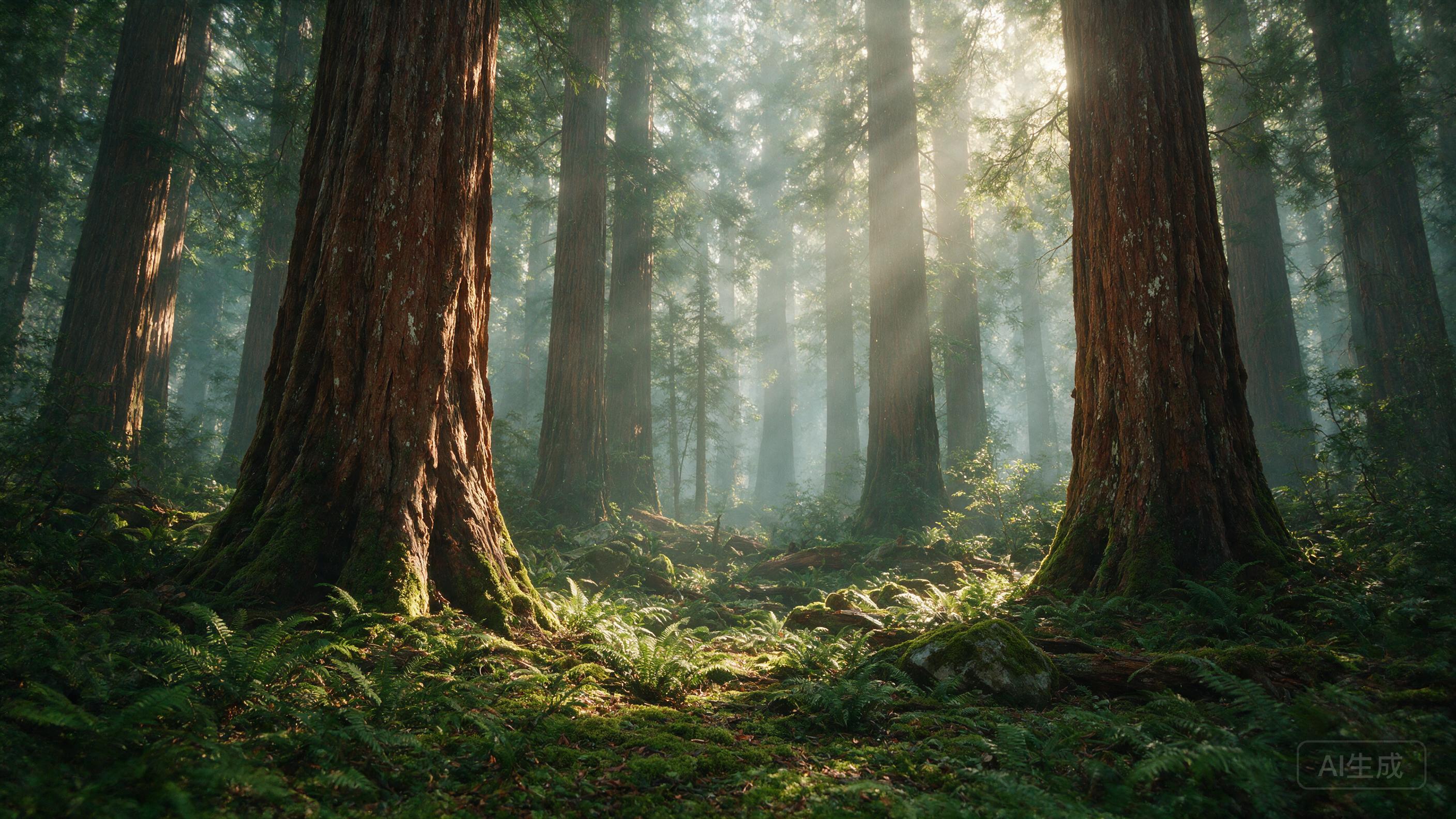 An enchanted forest at twilight, glowing mushrooms and bioluminescent flowers lighting the path, a gentle mist swirling around ancient oak trees, magical fireflies dancing in the air, soft golden light filtering through the canopy, ethereal atmosphere, cinematic composition with shallow depth of fie